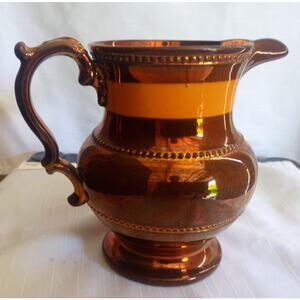 Antique Copper Luster Lusterware Ceramic Creamer Banded Decoration